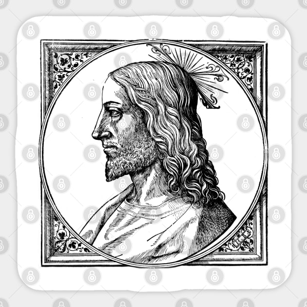 Medieval Christ Engraving - Timeless Spiritual Art Sticker by Helgar